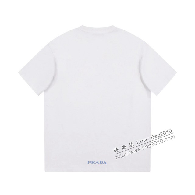 Prada專櫃普拉達2023SS新款刺繡三角標T恤 男女同款 tzy2821